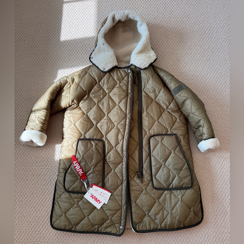 Yves Salomon - Army Reversible Green & White Ripstop & Shearling Parka - NWT